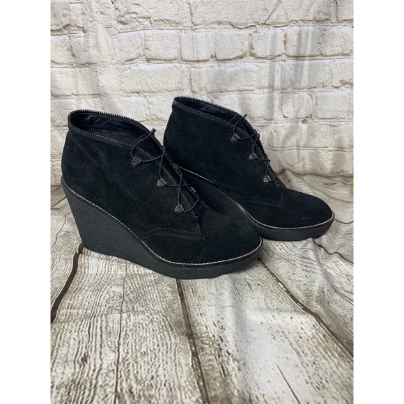 Fergie Ophelia Suede Wedge Ankle Booties, Zipper Detail, Black, Size 10 - Picture 6 of 6